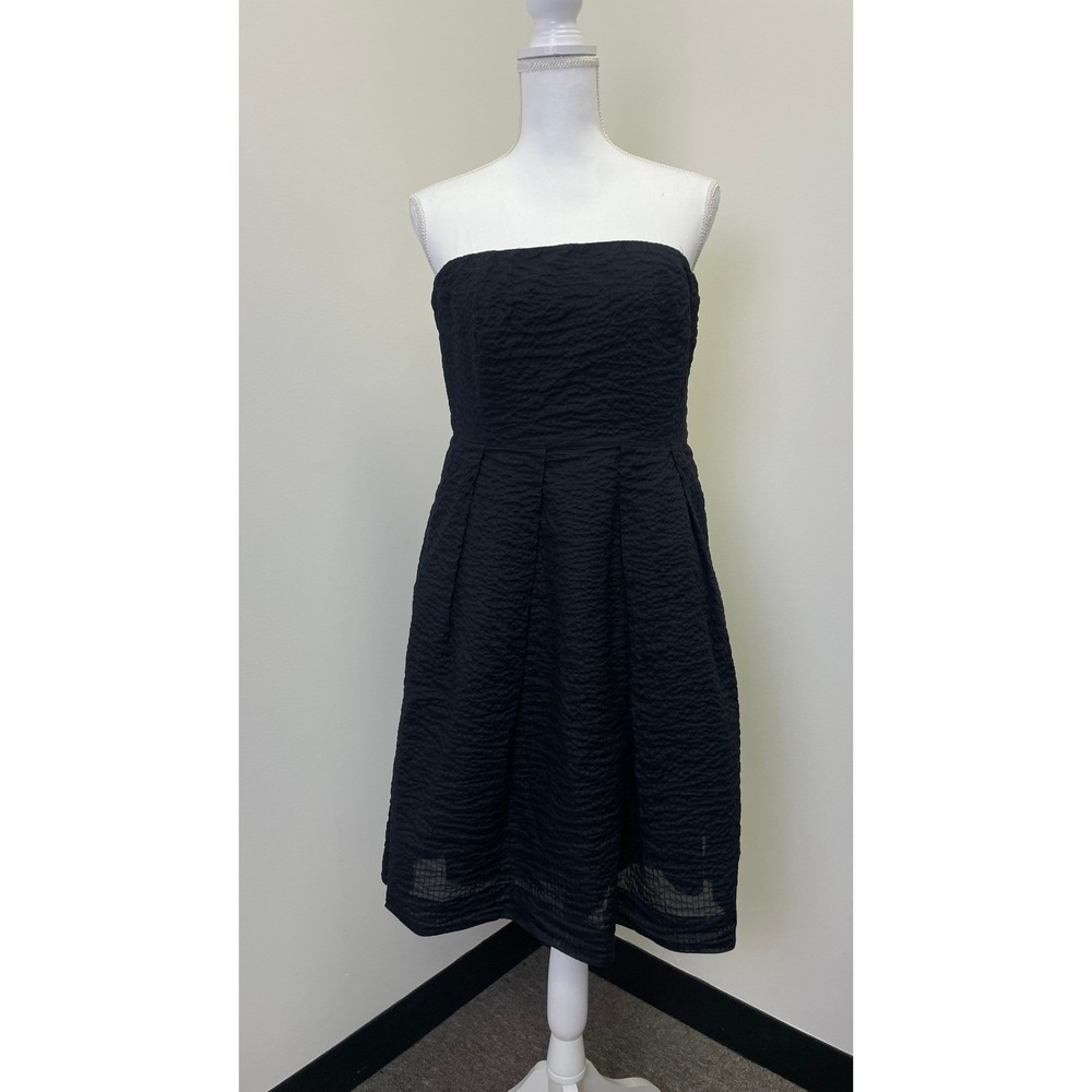 J. Crew Black Strapless Textured Cotton Cocktail Dress Size 14 Party 2009 Y2K